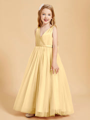 Tulle Junior Bridesmaid Dresses Satin Top Glamourous Bowknot Gold