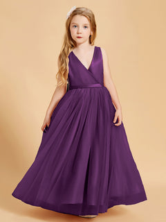 Tulle Junior Bridesmaid Dresses Satin Top Glamourous Bowknot Grape