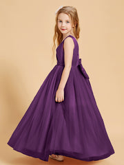 Tulle Junior Bridesmaid Dresses Satin Top Glamourous Bowknot Grape