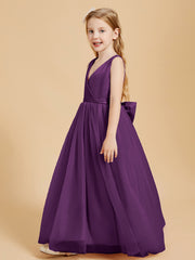 Tulle Junior Bridesmaid Dresses Satin Top Glamourous Bowknot Grape