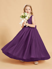 Tulle Junior Bridesmaid Dresses Satin Top Glamourous Bowknot Grape