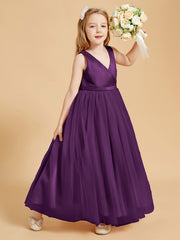 Tulle Junior Bridesmaid Dresses Satin Top Glamourous Bowknot Grape