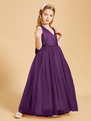 Tulle Junior Bridesmaid Dresses Satin Top Glamourous Bowknot Grape
