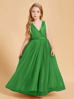 Tulle Junior Bridesmaid Dresses Satin Top Glamourous Bowknot Green