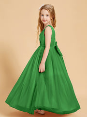 Tulle Junior Bridesmaid Dresses Satin Top Glamourous Bowknot Green