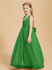 Tulle Junior Bridesmaid Dresses Satin Top Glamourous Bowknot Green