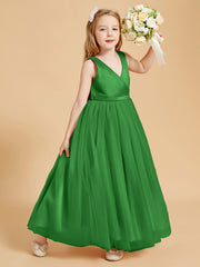 Tulle Junior Bridesmaid Dresses Satin Top Glamourous Bowknot Green