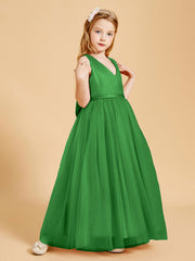 Tulle Junior Bridesmaid Dresses Satin Top Glamourous Bowknot Green