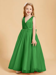 Tulle Junior Bridesmaid Dresses Satin Top Glamourous Bowknot Green