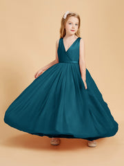Tulle Junior Bridesmaid Dresses Satin Top Glamourous Bowknot Ink Blue
