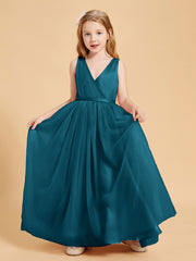 Tulle Junior Bridesmaid Dresses Satin Top Glamourous Bowknot Ink Blue