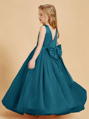 Tulle Junior Bridesmaid Dresses Satin Top Glamourous Bowknot Ink Blue