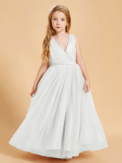 Tulle Junior Bridesmaid Dresses Satin Top Glamourous Bowknot Ivory