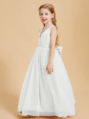 Tulle Junior Bridesmaid Dresses Satin Top Glamourous Bowknot Ivory
