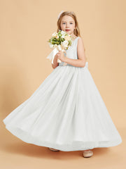 Tulle Junior Bridesmaid Dresses Satin Top Glamourous Bowknot Ivory