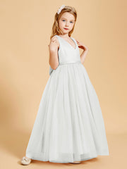 Tulle Junior Bridesmaid Dresses Satin Top Glamourous Bowknot Ivory