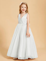 Tulle Junior Bridesmaid Dresses Satin Top Glamourous Bowknot Ivory