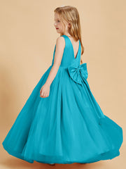 Tulle Junior Bridesmaid Dresses Satin Top Glamourous Bowknot Jade