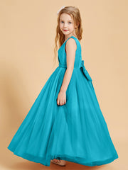 Tulle Junior Bridesmaid Dresses Satin Top Glamourous Bowknot Jade