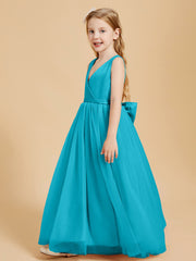 Tulle Junior Bridesmaid Dresses Satin Top Glamourous Bowknot Jade