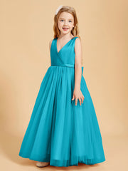 Tulle Junior Bridesmaid Dresses Satin Top Glamourous Bowknot Jade