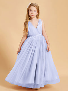 Tulle Junior Bridesmaid Dresses Satin Top Glamourous Bowknot Lavender