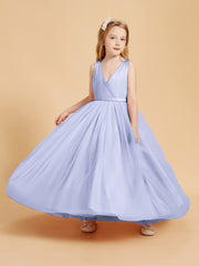 Tulle Junior Bridesmaid Dresses Satin Top Glamourous Bowknot Lavender