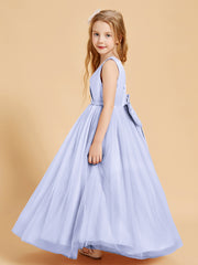 Tulle Junior Bridesmaid Dresses Satin Top Glamourous Bowknot Lavender
