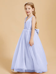 Tulle Junior Bridesmaid Dresses Satin Top Glamourous Bowknot Lavender