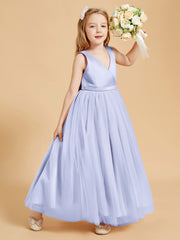 Tulle Junior Bridesmaid Dresses Satin Top Glamourous Bowknot Lavender