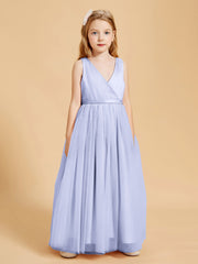 Tulle Junior Bridesmaid Dresses Satin Top Glamourous Bowknot Lavender
