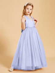 Tulle Junior Bridesmaid Dresses Satin Top Glamourous Bowknot Lavender
