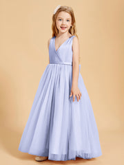 Tulle Junior Bridesmaid Dresses Satin Top Glamourous Bowknot Lavender