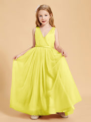 Tulle Junior Bridesmaid Dresses Satin Top Glamourous Bowknot Lemon