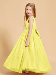Tulle Junior Bridesmaid Dresses Satin Top Glamourous Bowknot Lemon