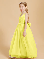 Tulle Junior Bridesmaid Dresses Satin Top Glamourous Bowknot Lemon