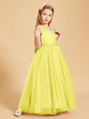Tulle Junior Bridesmaid Dresses Satin Top Glamourous Bowknot Lemon