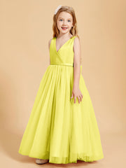 Tulle Junior Bridesmaid Dresses Satin Top Glamourous Bowknot Lemon