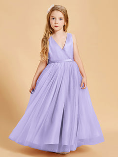 Tulle Junior Bridesmaid Dresses Satin Top Glamourous Bowknot Lilac