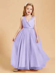 Tulle Junior Bridesmaid Dresses Satin Top Glamourous Bowknot Lilac