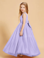 Tulle Junior Bridesmaid Dresses Satin Top Glamourous Bowknot Lilac