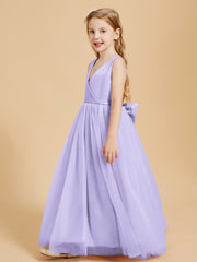 Tulle Junior Bridesmaid Dresses Satin Top Glamourous Bowknot Lilac