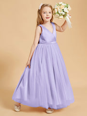 Tulle Junior Bridesmaid Dresses Satin Top Glamourous Bowknot Lilac