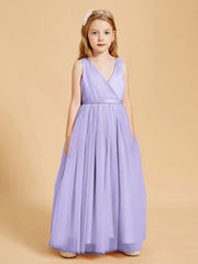 Tulle Junior Bridesmaid Dresses Satin Top Glamourous Bowknot Lilac