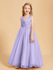 Tulle Junior Bridesmaid Dresses Satin Top Glamourous Bowknot Lilac
