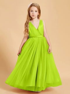 Tulle Junior Bridesmaid Dresses Satin Top Glamourous Bowknot Lime Green