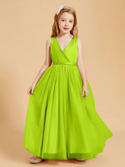 Tulle Junior Bridesmaid Dresses Satin Top Glamourous Bowknot Lime Green