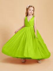 Tulle Junior Bridesmaid Dresses Satin Top Glamourous Bowknot Lime Green