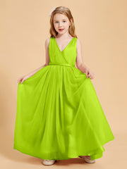 Tulle Junior Bridesmaid Dresses Satin Top Glamourous Bowknot Lime Green