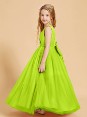 Tulle Junior Bridesmaid Dresses Satin Top Glamourous Bowknot Lime Green